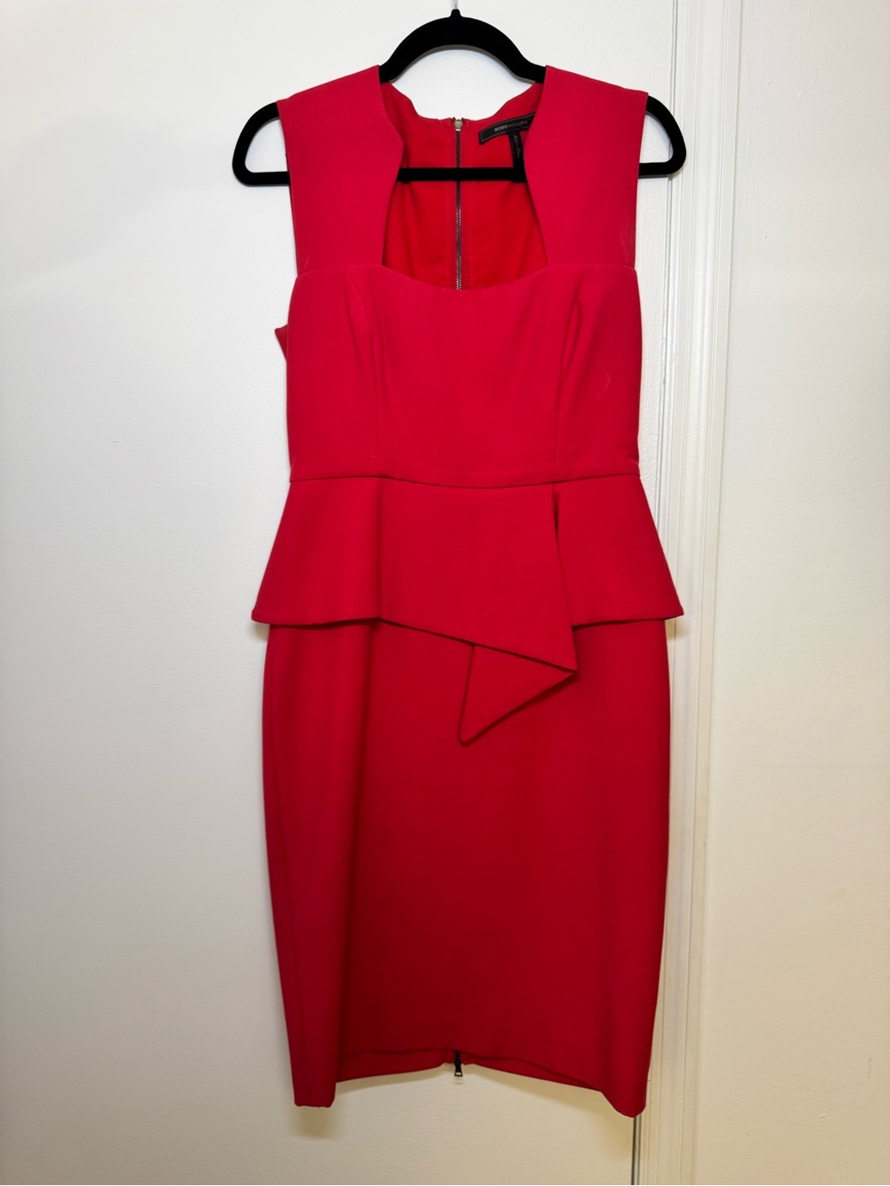 BCBGMaxAzria Red Peplum Midi Sheath Dress
